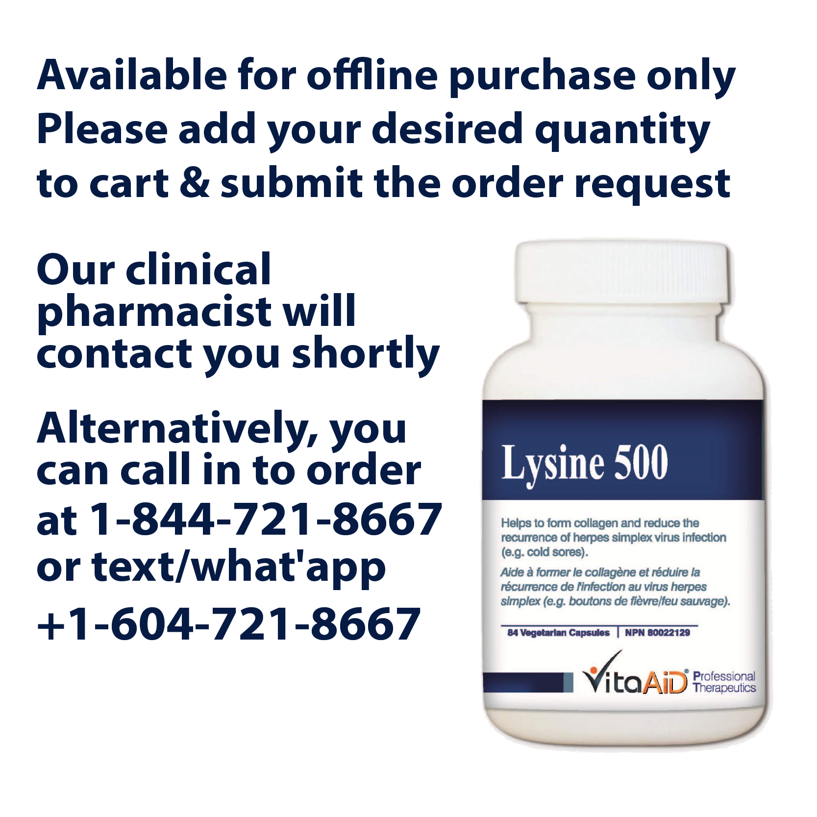 VitaAid Lysine 500 - BiosenseClinic.ca